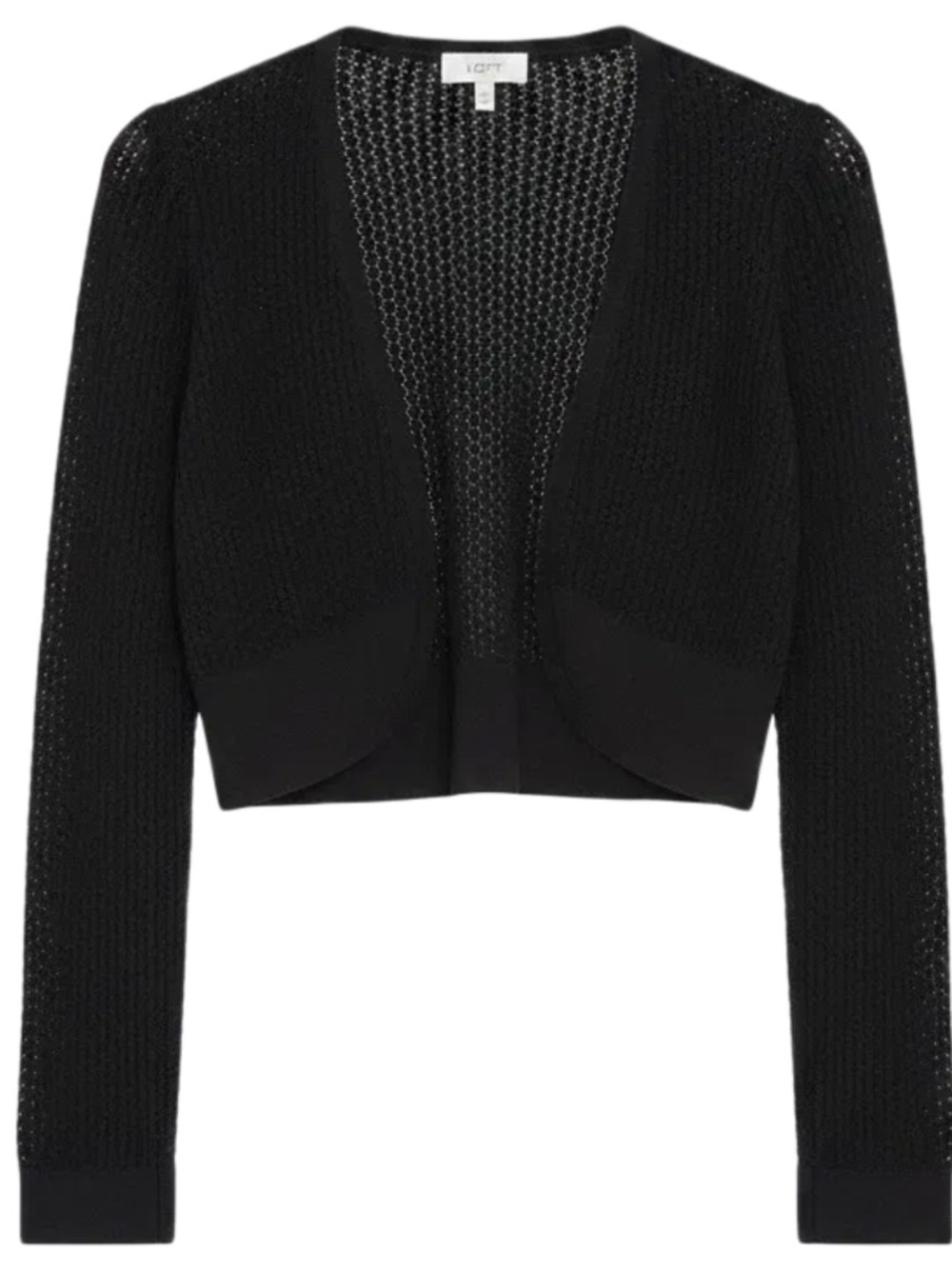 LOFT Black Cropped Open-Front Knit Bolero Cardigan